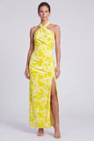 Roze meermin-fluwelen halter halshals Maxi bloemenjurk met split