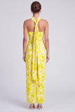 Roze meermin-fluwelen halter halshals Maxi bloemenjurk met split