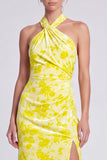 Roze meermin-fluwelen halter halshals Maxi bloemenjurk met split
