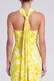 Roze meermin-fluwelen halter halshals Maxi bloemenjurk met split