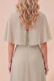 Taupe chiffon A-lijn rondhals maxijurk met riem