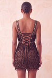 Bruine bodycon pailletten met franjes korte homecomingjurk met parels