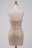 Glitterende champagne strapless bodycon pailletten korset korte homecomingjurk met sjerp