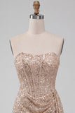 Glitterende champagne strapless bodycon pailletten korset korte homecomingjurk met sjerp