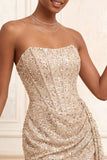 Glitterende champagne strapless bodycon pailletten korset korte homecomingjurk met sjerp
