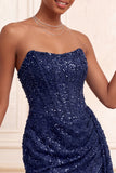 Glitterende champagne strapless bodycon pailletten korset korte homecomingjurk met sjerp