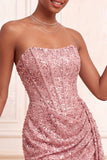 Glitterende champagne strapless bodycon pailletten korset korte homecomingjurk met sjerp