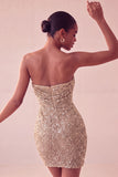 Glinsterende, strapless marineblauwe bodycon korte pailletten homecomingjurk