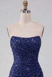 Glinsterende, strapless marineblauwe bodycon korte pailletten homecomingjurk