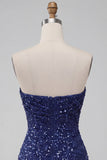Glinsterende, strapless marineblauwe bodycon korte pailletten homecomingjurk