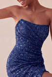 Glinsterende, strapless marineblauwe bodycon korte pailletten homecomingjurk