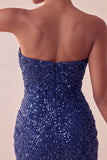 Glinsterende, strapless marineblauwe bodycon korte pailletten homecomingjurk