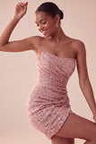 Glinsterende, strapless marineblauwe bodycon korte pailletten homecomingjurk