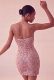 Glinsterende, strapless marineblauwe bodycon korte pailletten homecomingjurk