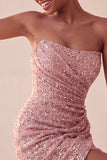 Glinsterende, strapless marineblauwe bodycon korte pailletten homecomingjurk