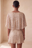 Glinsterende roze bodycon ronde hals pailletten gerimpeld korte homecoming jurk met sjerp