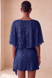 Glinsterende roze bodycon ronde hals pailletten gerimpeld korte homecoming jurk met sjerp