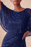 Glinsterende roze bodycon ronde hals pailletten gerimpeld korte homecoming jurk met sjerp