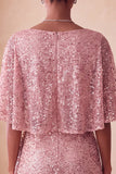Glinsterende roze bodycon ronde hals pailletten gerimpeld korte homecoming jurk met sjerp
