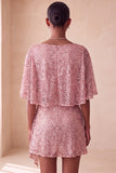 Glinsterende roze bodycon ronde hals pailletten gerimpeld korte homecoming jurk met sjerp