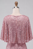 Glinsterende roze bodycon ronde hals pailletten gerimpeld korte homecoming jurk met sjerp