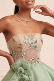 Stoffy Sage strapless A-lijn korset met veters op de rug pailletten korte homecomingjurk met 3D-bloemen