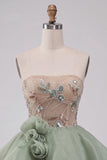 Stoffy Sage strapless A-lijn korset met veters op de rug pailletten korte homecomingjurk met 3D-bloemen