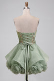 Stoffy Sage strapless A-lijn korset met veters op de rug pailletten korte homecomingjurk met 3D-bloemen