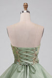 Stoffy Sage strapless A-lijn korset met veters op de rug pailletten korte homecomingjurk met 3D-bloemen