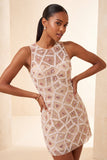 Blush Bodycon ronde hals korte homecomingjurk met kralen