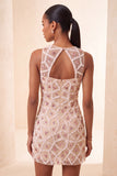 Blush Bodycon ronde hals korte homecomingjurk met kralen