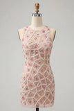 Blush Bodycon ronde hals korte homecomingjurk met kralen