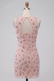 Blush Bodycon ronde hals korte homecomingjurk met kralen