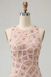 Blush Bodycon ronde hals korte homecomingjurk met kralen