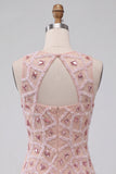 Blush Bodycon ronde hals korte homecomingjurk met kralen