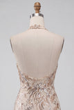 Champagne halter hals bodycon pailletten rugloos korte homecomingjurk