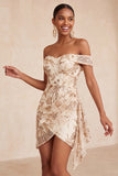 Off-the-shoulder Champagne Bodycon pailletten Korte Homecoming Jurk met sjerp