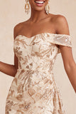 Off-the-shoulder Champagne Bodycon pailletten Korte Homecoming Jurk met sjerp