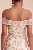 Off-the-shoulder Champagne Bodycon pailletten Korte Homecoming Jurk met sjerp