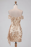Off-the-shoulder Champagne Bodycon pailletten Korte Homecoming Jurk met sjerp