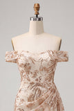 Off-the-shoulder Champagne Bodycon pailletten Korte Homecoming Jurk met sjerp