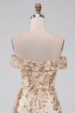 Off-the-shoulder Champagne Bodycon pailletten Korte Homecoming Jurk met sjerp