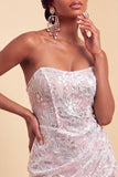 Blush strapless bodycon pailletten gerimpelde korte homecomingjurk