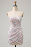 Blush strapless bodycon pailletten gerimpelde korte homecomingjurk