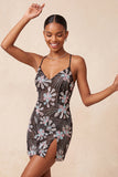 Zwarte Bodycon Spaghetti Straps Pailletten Bloemen Korte Homecoming Jurk met split