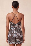 Zwarte Bodycon Spaghetti Straps Pailletten Bloemen Korte Homecoming Jurk met split