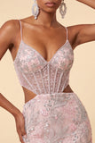 Blush bodycon korset met uitgesneden spaghettibandjes pailletten bloemige korte homecomingjurk