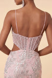 Blush bodycon korset met uitgesneden spaghettibandjes pailletten bloemige korte homecomingjurk
