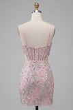 Blush bodycon korset met uitgesneden spaghettibandjes pailletten bloemige korte homecomingjurk