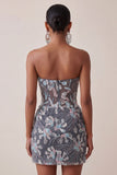 Grijs Bodycon strapless korset met gerimpelde pailletten en bloemen korte homecomingjurk